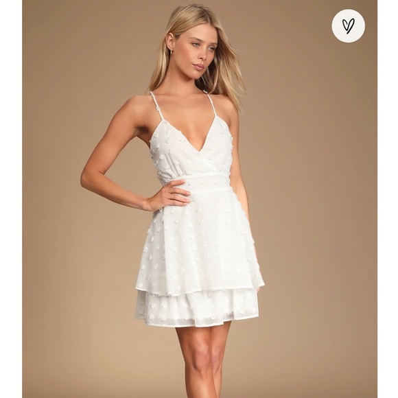 Lulus Dresses & Skirts - Just One Twirl White Polka Dot Tiered Mini Skater Dress NWT Medium